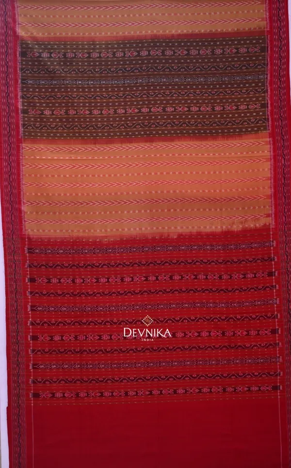 Brown_Cotton_Pancha_Mukhi_Bandha_Handloom_Saree_For_Women