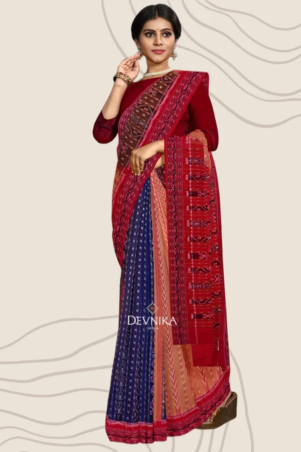 Brown_Cotton_Pancha_Mukhi_Bandha_Handloom_Saree_For_Women