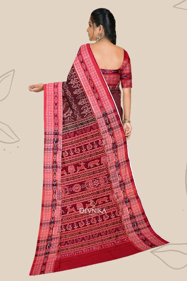 Deep_Brown_Cotton_Peacock_Bandha_Handloom_Saree_For_Women