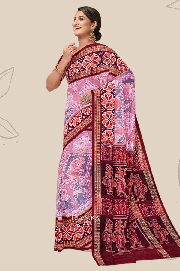 Light_Red_Cotton_Konark_Bandha_Handloom_Saree_For_Women