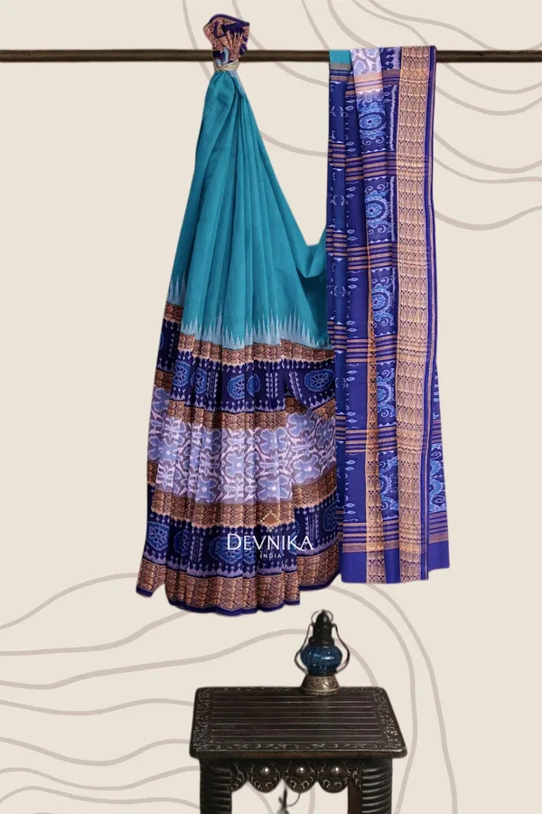 Sea_Green_Cotton_Handloom_Big_Border_Bandha_Saree_For_Women