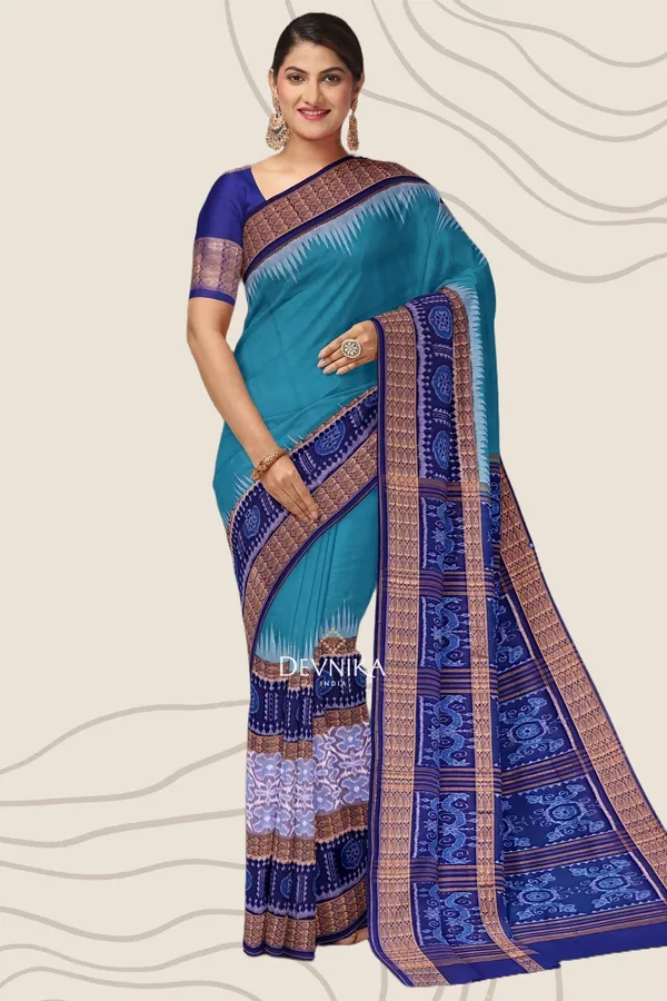 Sea_Green_Cotton_Handloom_Big_Border_Bandha_Saree_For_Women