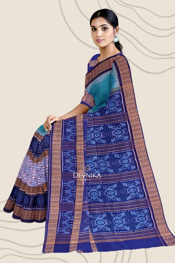 Sea_Green_Cotton_Handloom_Big_Border_Bandha_Saree_For_Women