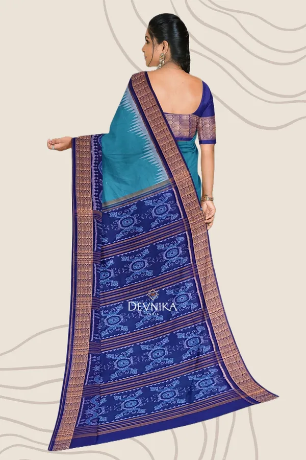 Sea_Green_Cotton_Handloom_Big_Border_Bandha_Saree_For_Women