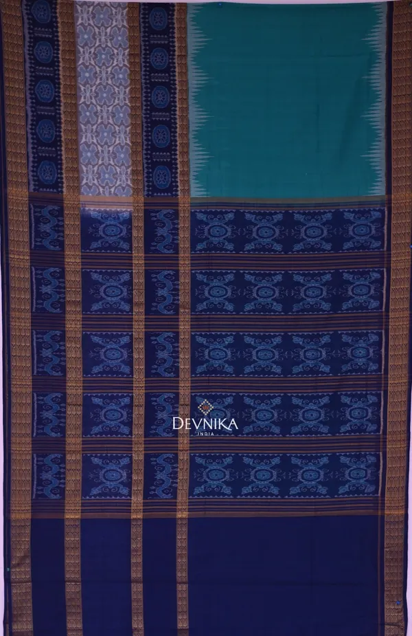 Sea_Green_Cotton_Handloom_Big_Border_Bandha_Saree_For_Women