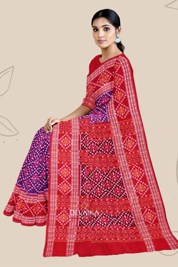 Purple_Cotton_Big_Border_Bandha_Handloom_Saree_For_Women