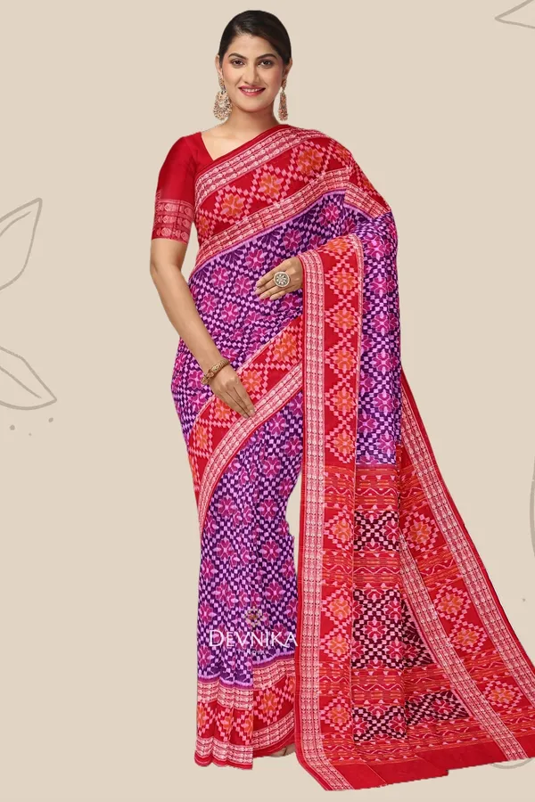 Purple_Cotton_Big_Border_Bandha_Handloom_Saree_For_Women