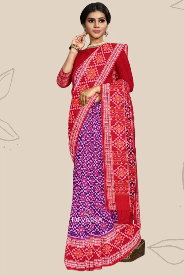Purple_Cotton_Big_Border_Bandha_Handloom_Saree_For_Women