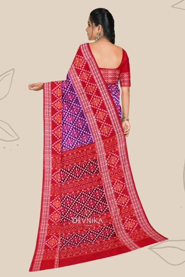 Purple_Cotton_Big_Border_Bandha_Handloom_Saree_For_Women