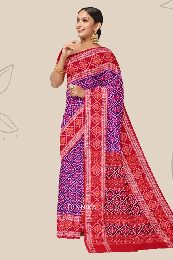 Purple_Cotton_Big_Border_Bandha_Handloom_Saree_For_Women