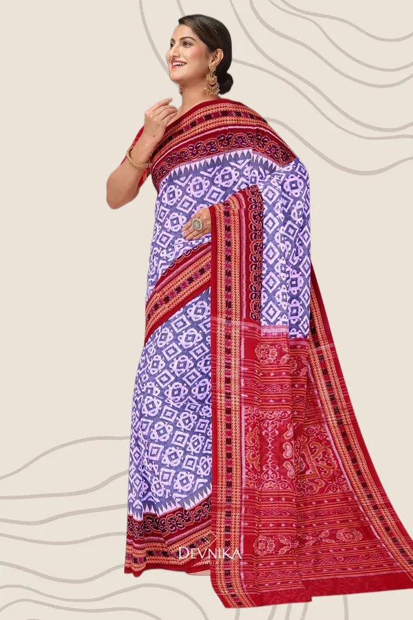 Purple_Lavender_Cotton_Big_Border_Bandha_Handloom_Saree_For_Women