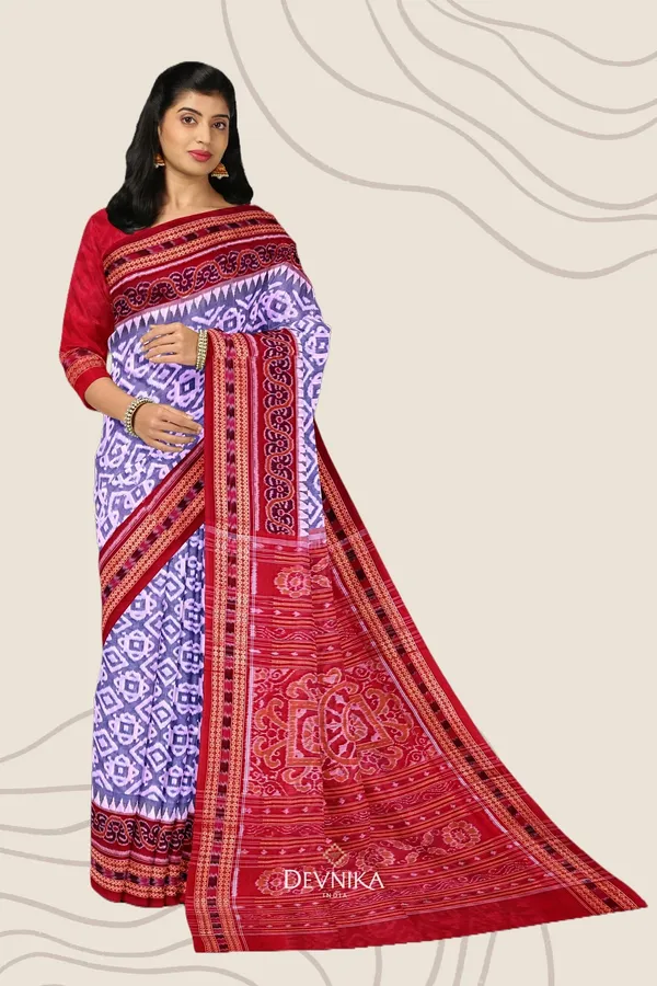 Purple_Lavender_Cotton_Big_Border_Bandha_Handloom_Saree_For_Women