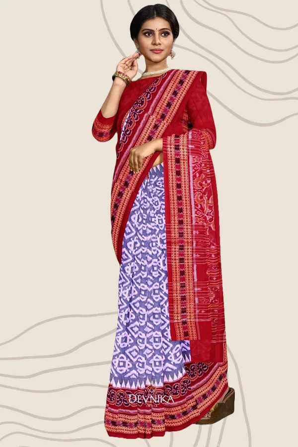 Purple_Lavender_Cotton_Big_Border_Bandha_Handloom_Saree_For_Women