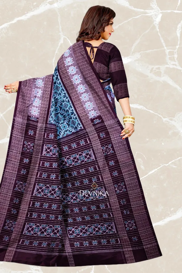 Light_Green_Cotton_Big_Border_Bandha_Handloom_Saree_For_Women