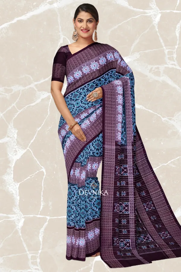 Light_Green_Cotton_Big_Border_Bandha_Handloom_Saree_For_Women