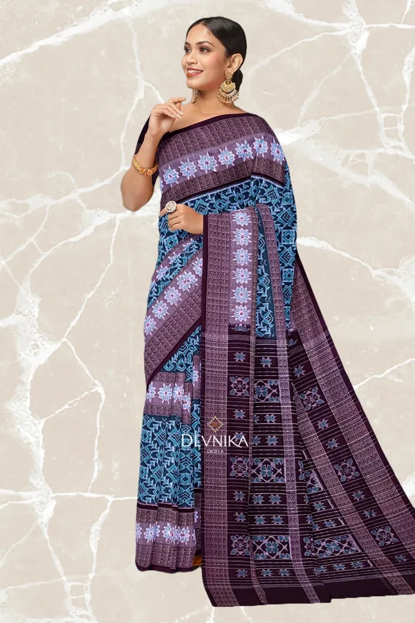 Light_Green_Cotton_Big_Border_Bandha_Handloom_Saree_For_Women