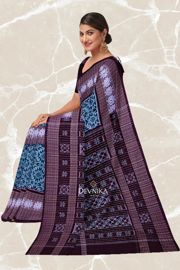 Light_Green_Cotton_Big_Border_Bandha_Handloom_Saree_For_Women