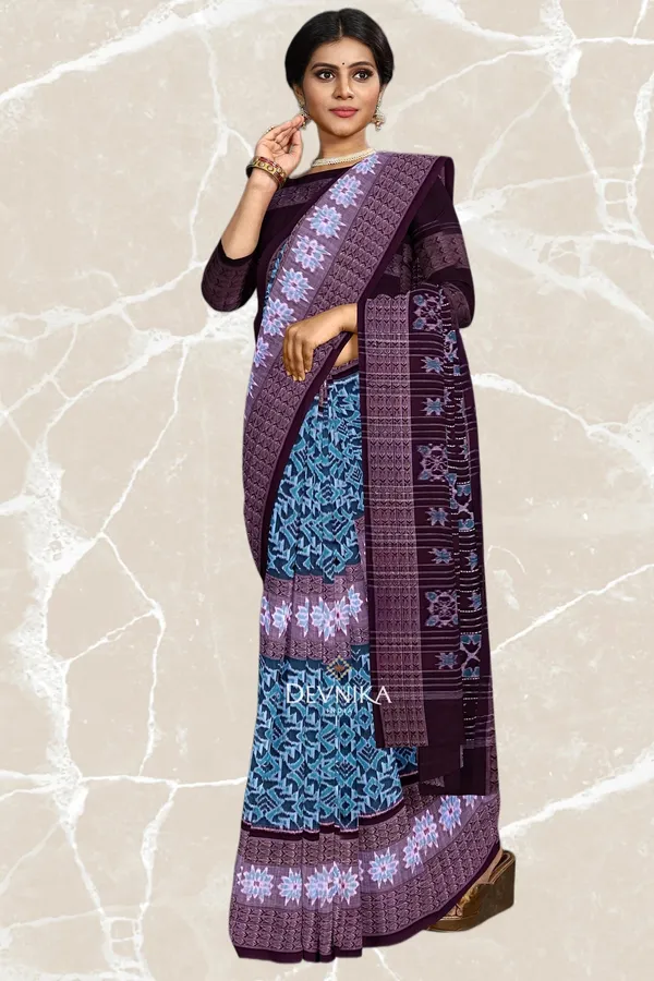 Light_Green_Cotton_Big_Border_Bandha_Handloom_Saree_For_Women