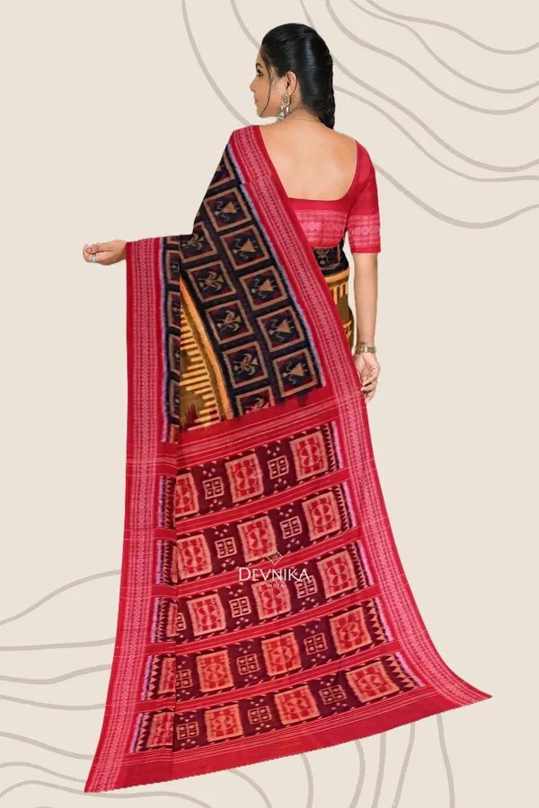 Golden_Brown_Cotton_Handloom_Big_Border_Bandha_Saree_For_Women