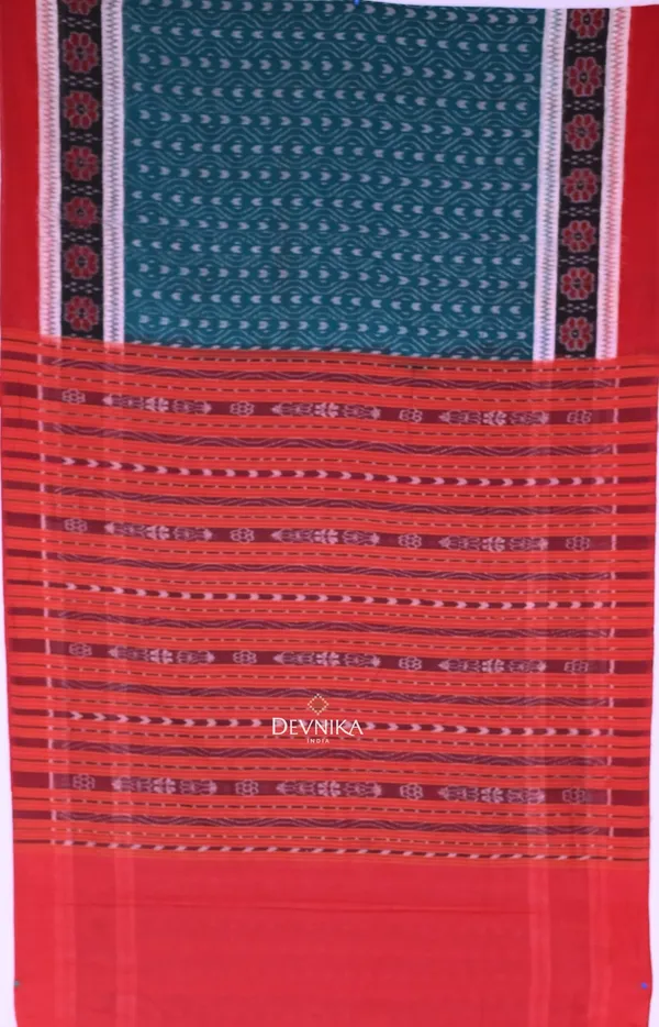 Sea_Green_Cotton_Double_Border_Bandha_Handloom_Saree_For_Women
