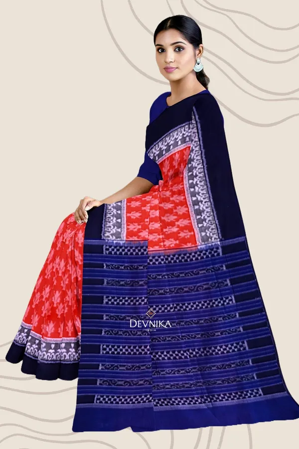 Orange_Cotton_Double_Border_Bandha_Handloom_Saree_For_Women
