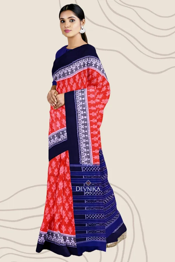 Orange_Cotton_Double_Border_Bandha_Handloom_Saree_For_Women