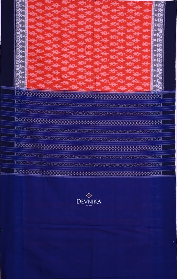 Orange_Cotton_Double_Border_Bandha_Handloom_Saree_For_Women