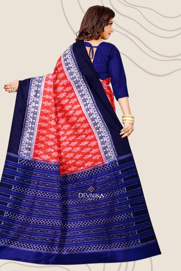 Orange_Cotton_Double_Border_Bandha_Handloom_Saree_For_Women