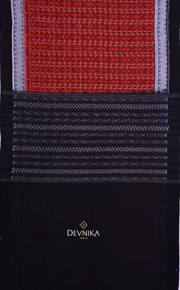 Brown_Cotton_Double_Border_Bandha_Handloom_Saree_For_Women