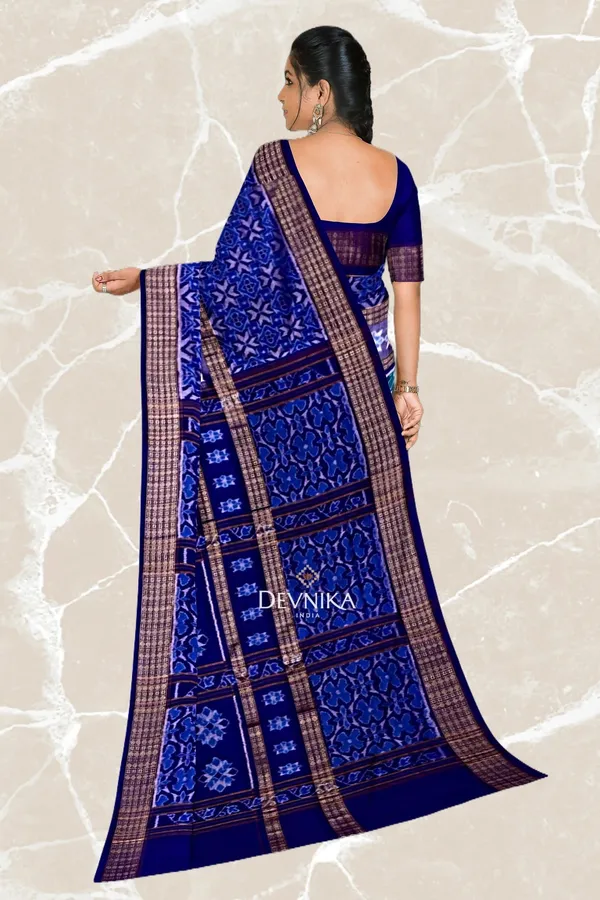 Blue_Cotton_Handloom_Double_Border_Bandha_Saree_For_Women