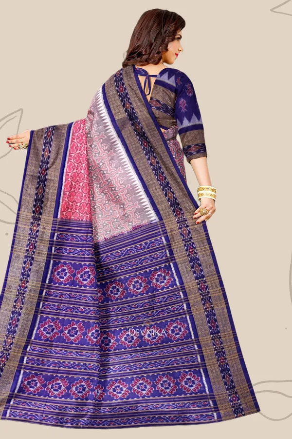 Pink_Cotton_Double_Border_Bandha_Handloom_Saree_For_Women