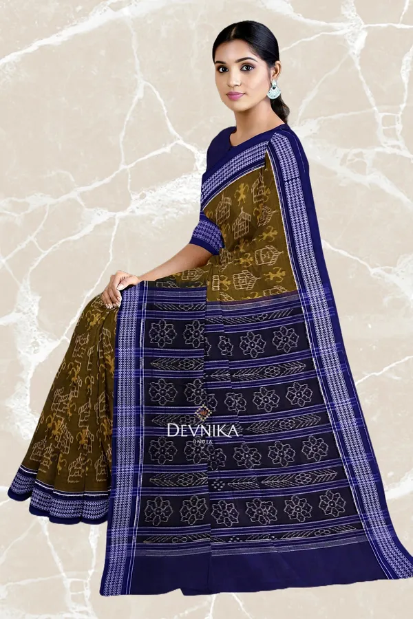 Olive_Cotton_Teracota_Bandha_Handloom_Saree_For_Women