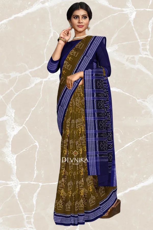 Olive_Cotton_Teracota_Bandha_Handloom_Saree_For_Women