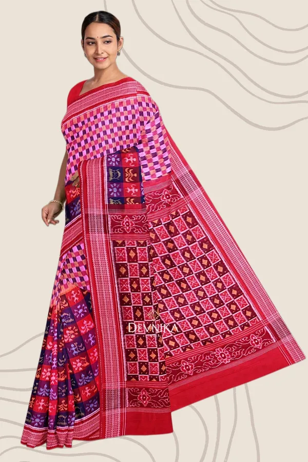 Magenta_Cotton_Teracota_Bandha_Handloom_Saree_For_Women