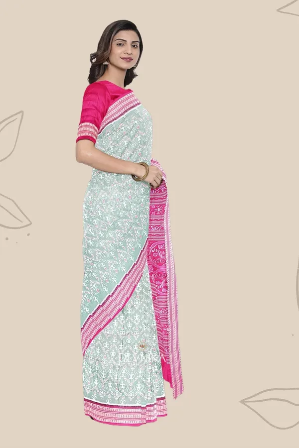 Light_Green_Silk_Teracota_Bandha_Handloom_Saree_For_Women
