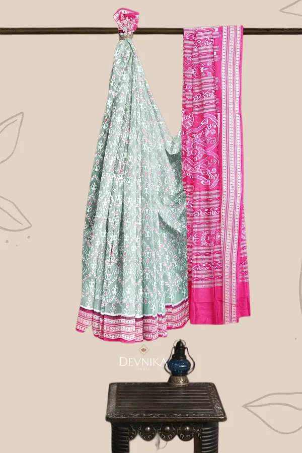 Light_Green_Silk_Teracota_Bandha_Handloom_Saree_For_Women