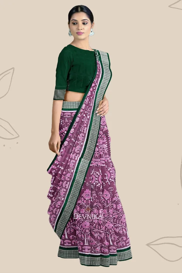 Lavender_Blue_Silk_Teracota_Bandha_Handloom_Saree_For_Women