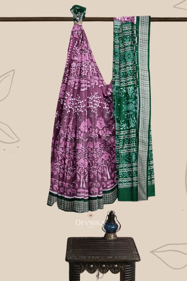 Lavender_Blue_Silk_Teracota_Bandha_Handloom_Saree_For_Women
