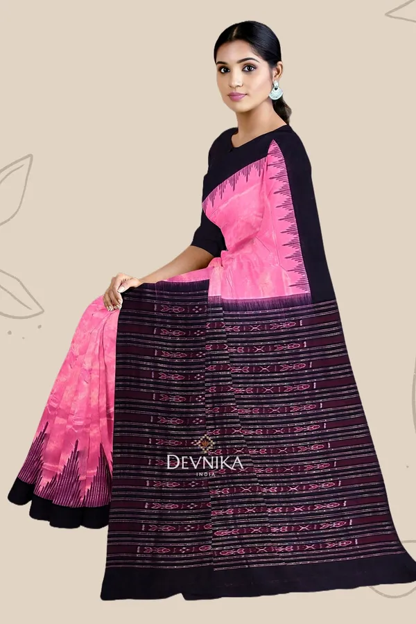 Pink_Handloom_Temple_Border_Odisha_Saree_For_Women