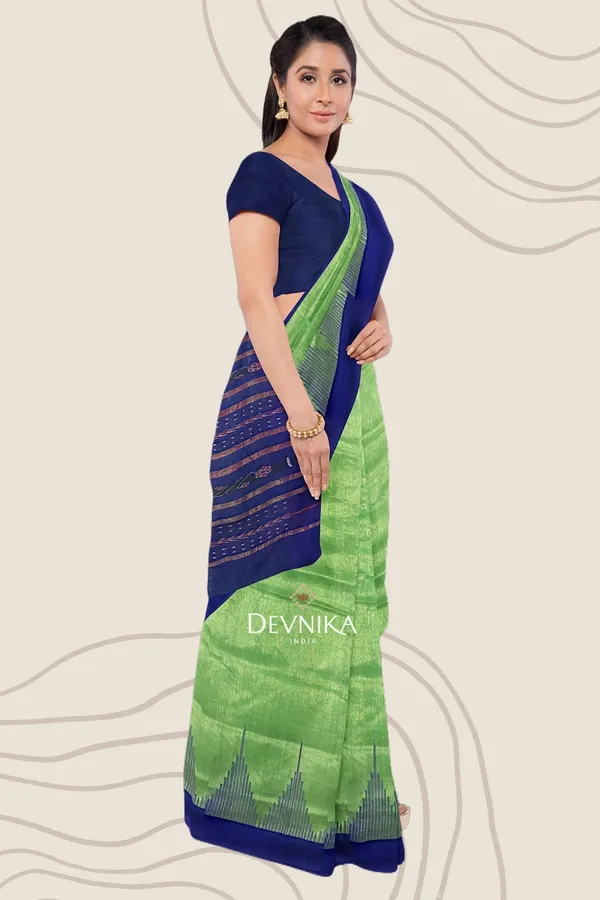 Green_Handloom_Big_Temple_Border_Bapta_Saree_For_Women