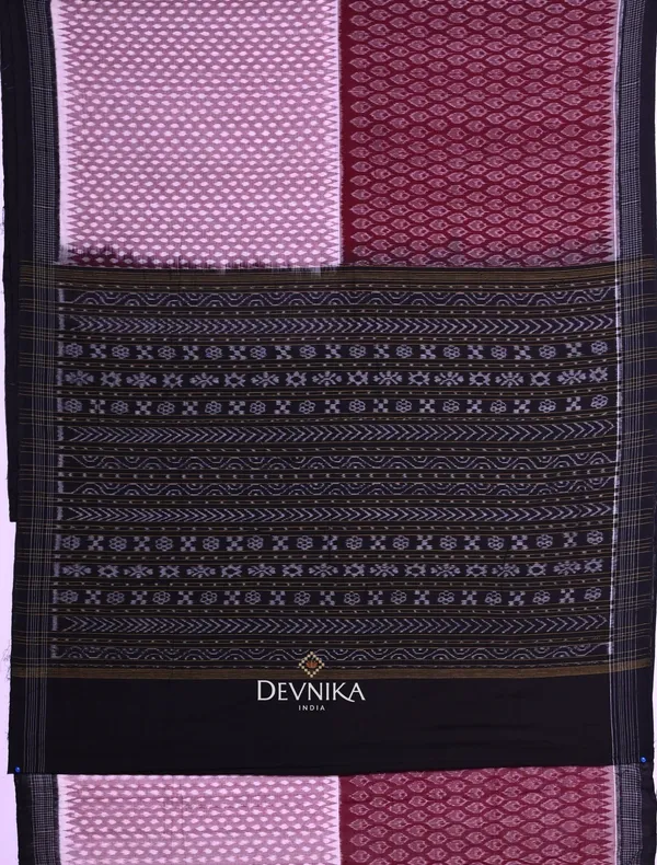 Maroon_Cotton_Handloom_Half_Half_Bandha_Saree_For_Women