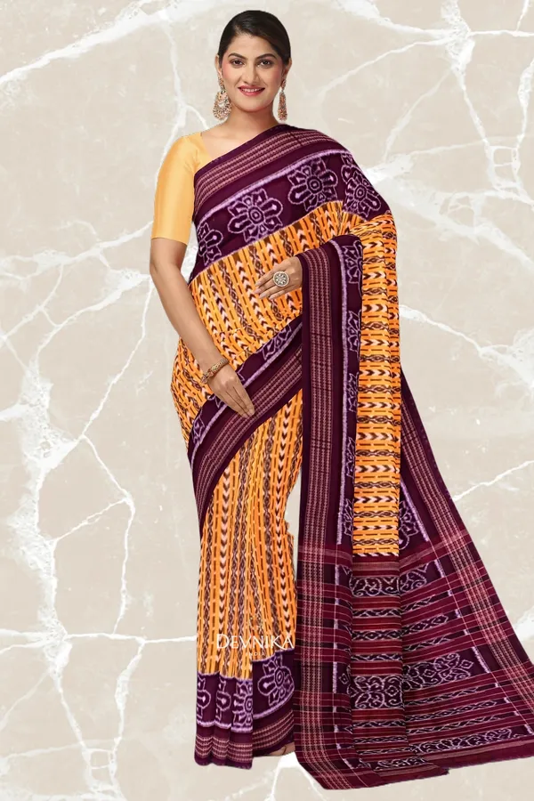 Golden_Yellow_Cotton_Body_Bandha_Handloom_Saree_For_Women