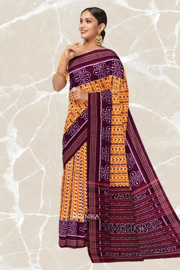 Golden_Yellow_Cotton_Body_Bandha_Handloom_Saree_For_Women