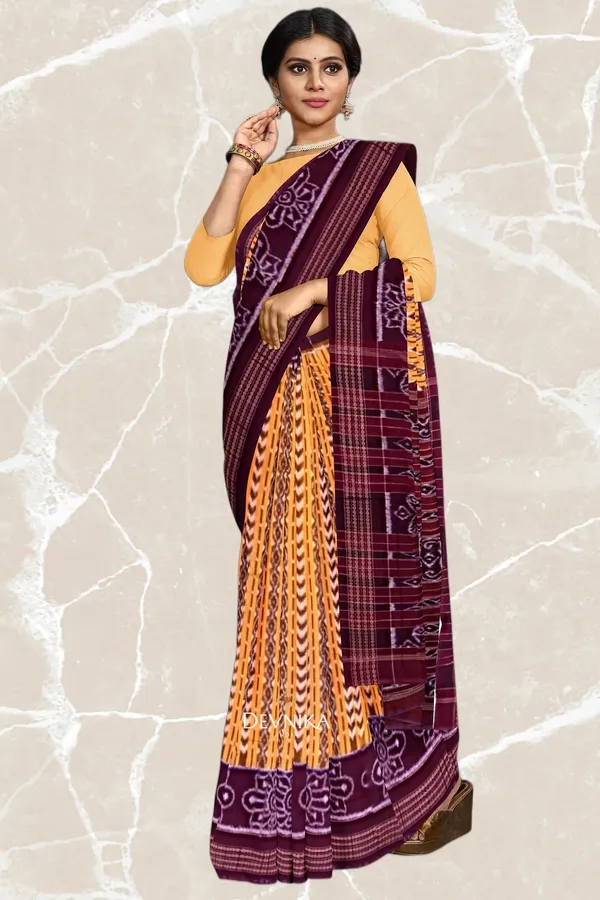 Golden_Yellow_Cotton_Body_Bandha_Handloom_Saree_For_Women