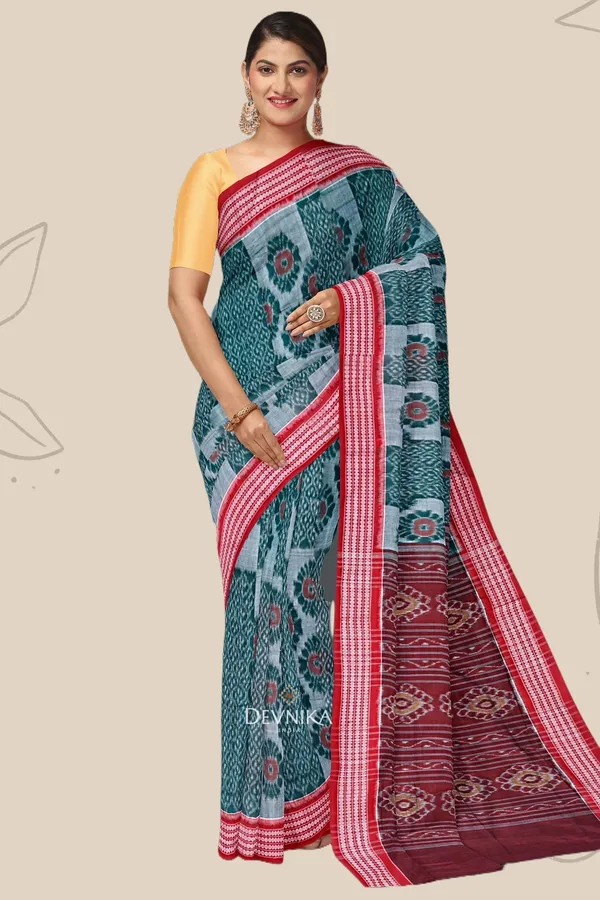 Green_Coffee_Cotton_Body_Bandha_Gi_Tagged_Odisha_Handloom_Saree_For_Women