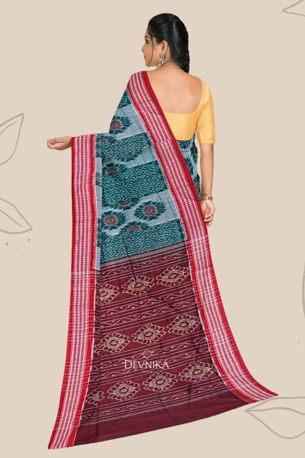 Green_Coffee_Cotton_Body_Bandha_Gi_Tagged_Odisha_Handloom_Saree_For_Women