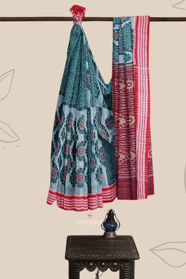 Green_Coffee_Cotton_Body_Bandha_Gi_Tagged_Odisha_Handloom_Saree_For_Women
