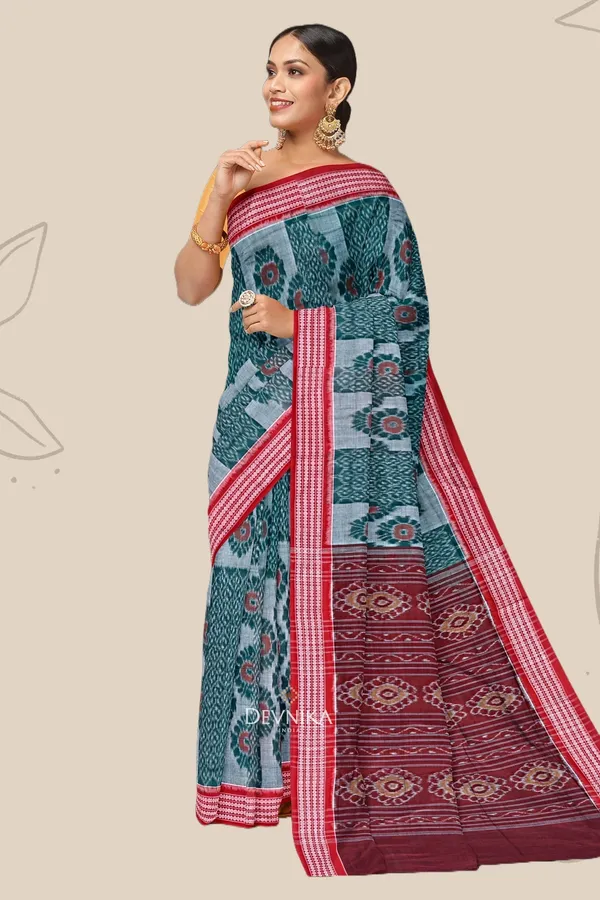Green_Coffee_Cotton_Body_Bandha_Gi_Tagged_Odisha_Handloom_Saree_For_Women