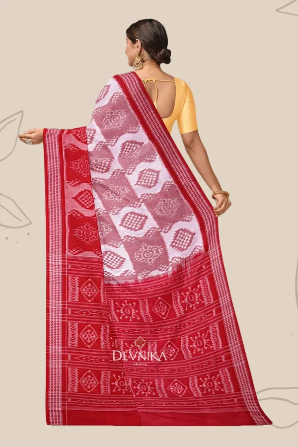 White_Red_Cotton_Body_Bandha_Handloom_Saree_For_Women