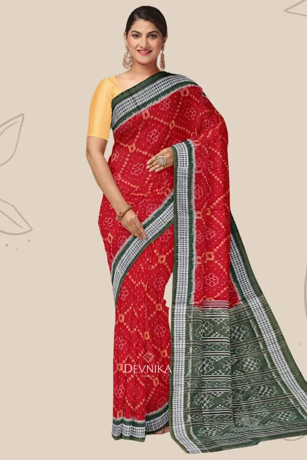 Deep_Red_Cotton_Body_Bandha_Handloom_Saree_For_Women